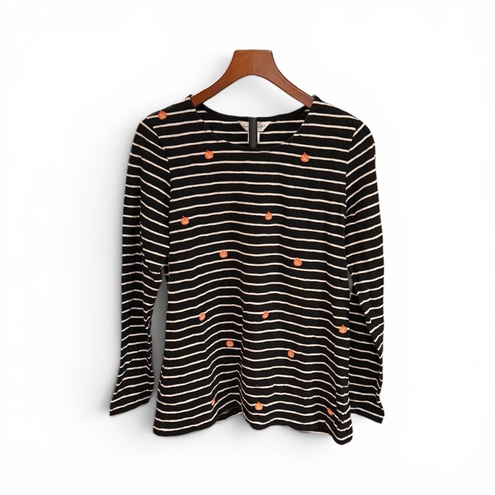 Christopher & Banks Womens Halloween Pumpkin Striped Long‎ Sleeve Top Black sz M